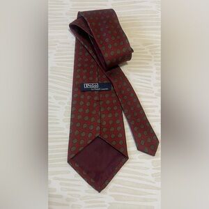 Ralph Lauren Burgundy Silk Tie with Olive Medallion Pattern